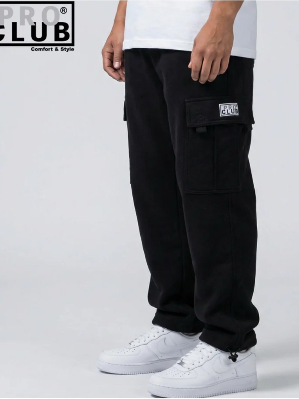 PRO CLUB Men's Black Cargo Sweatpants with Utility Pockets